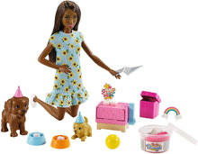 Load image into Gallery viewer, Barbie Doll (11.5-inch Brunette) and Puppy Party Playset with 2 Pet Puppies, Dough, Cake Mold and Accessories, Gift for 3 to 7 Year Olds