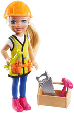 Load image into Gallery viewer, Barbie Chelsea Can Be Playset with Blonde Chelsea Builder Doll (6-In/15.24-cm) Hard Hat, Tool Belt, Goggles, Saw, Hammer, Wrench, Toolbox, Great Gift for Ages 3 Years Old &amp; Up