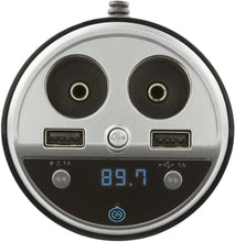 Load image into Gallery viewer, CAR AND DRIVER Bluetooth FM Transmitter Cup Holder for Car with Built-in Dual USB Fast Charging Ports &amp; Dual Cigarette Lighter 12V Power Sockets. Audio Adapter Receiver Wireless. Handsfree Car Kit