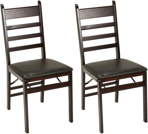 Cosco Wood Folding Chair with vinyl seat & Ladder Back, 2 pack, Espresso