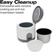 Load image into Gallery viewer, Hamilton Beach Mini Rice Cooker &amp; Food Steamer, 8 Cups Cooked (4 Uncooked), With Steam &amp; Rinse Basket, White (37508)