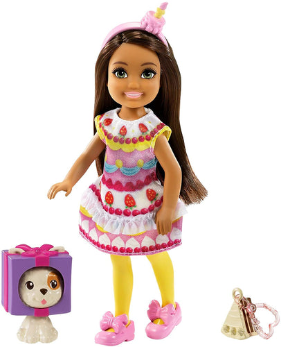 Barbie Club Chelsea Dress-Up Doll (6-Inch Brunette) in Cake Costume with Pet and Accessories, for 3 to 7 Year Olds