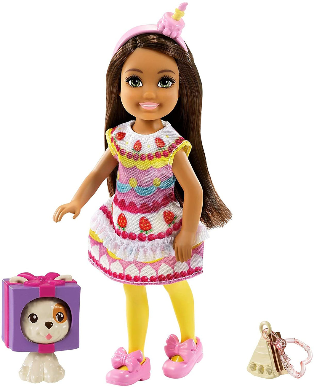 Barbie Club Chelsea Dress-Up Doll (6-Inch Brunette) in Cake Costume with Pet and Accessories, for 3 to 7 Year Olds