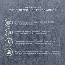 Load image into Gallery viewer, Fence Armor Fence Post Protector Protects Your Fence Posts Against Lawn Care Equipment Damage. | Made from US Galvanized Steel | (4&quot; x 0.5&quot; x 3&quot;) (Shallow Protection) (Black)