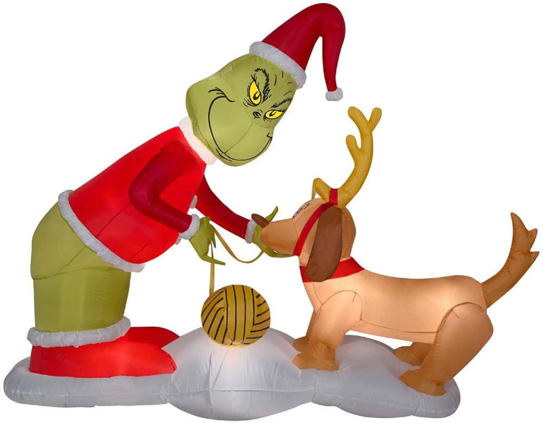 Inflatable Dr. Seuss The Grinch with Max 6.5 Foot Wide Christmas Inflatable Outdoor Decoration, G08-11573