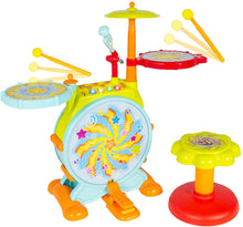Load image into Gallery viewer, Best Choice Products Kids Electronic Toy Drum Set w/ Mic, Stool, Drumsticks, Multicolor