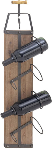 Deco 79 22630 Rectangular Wall Mounted Four-Bottle Wine Rack, Brown/Black