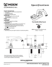 Load image into Gallery viewer, Moen 8277 Commercial M-DURA Two-Handle 4-Inch Centerset Utility or Laundry Faucet, 0.5, Chrome