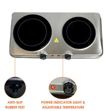 Load image into Gallery viewer, MegaChef Electric Easily Portable Heavy Duty Lightweight Dual Size Infrared Burner Cooktop Buffet Range in Sleek Steel