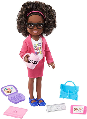 Barbie Chelsea Can Be Playset with Brunette Chelsea Boss Doll (6-In/15.24-cm), Briefcase, Computer, Cell Phone, Planner, Mug, Desk Plate, Great Gift for Ages 3 Years Old & Up