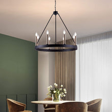 Load image into Gallery viewer, Vanity Art 8 Lights Wagon Wheel Chandelier Light Farmhouse Candle Brass Ceiling Light Fixtures for Living Room VA10518BK+BD