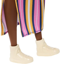 Load image into Gallery viewer, Barbie Fashionistas Doll with Vitiligo and Curly Brunette Hair Wearing Striped Dress and Accessories, for 3 to 8 Year Olds