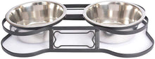 Load image into Gallery viewer, Iconic Pet Dog or Cat Stainless Steel Double Diner Elevated Bowl Set with Heavy Duty Bone Shaped Rim