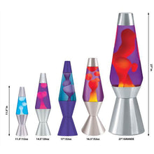 Load image into Gallery viewer, Lava the Original 14.5-Inch Silver Base  Lamp with Purple Wax in Blue Liquid