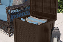 Load image into Gallery viewer, Suncast 22-Gallon Small Deck Box - Lightweight Resin Indoor/Outdoor Storage Container and Seat for Patio Cushions and Gardening Tools - Store Items on Patio, Garage, Yard - Java Brown