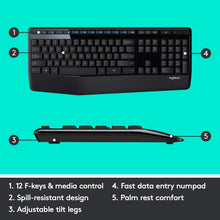 Load image into Gallery viewer, Logitech MK345 Wireless Combo Full-Sized Keyboard with Palm Rest and Comfortable Right-Handed Mouse - Black