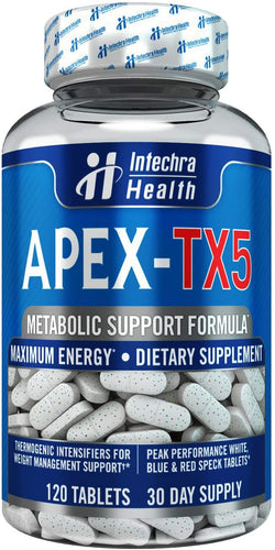 APEX-TX5 Weight Management Dietary Supplement 120 White Blue Red Speck Tablets Made in the USA Highest Professional Quality