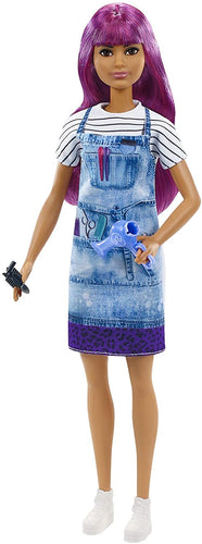 Barbie Salon Stylist Doll (12-In/30.40-cm) with Purple Hair, Tie-Dye Smock, Striped Tee, Blow Dryer & Comb Accessories, Great Gift for Ages 3 Years Old & Up