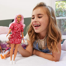 Load image into Gallery viewer, Barbie Fashionistas Doll with Long Pink Hair Wearing a Red Paisley Top &amp; Skirt, White Sneakers &amp; Scrunchie Bracelet, Toy for Kids 3 to 8 Years Old