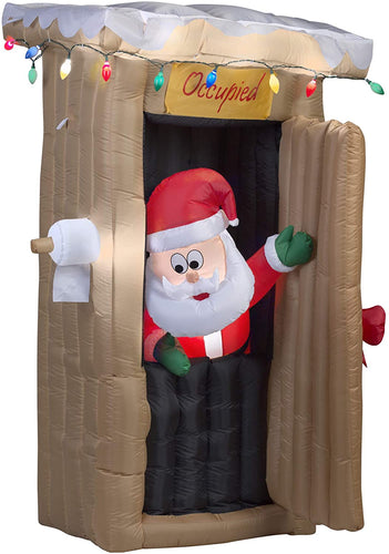 Gemmy Christmas Inflatable 6 FT Tall Animated LED Lighted Outhouse Santa Outdoor Yard Prop