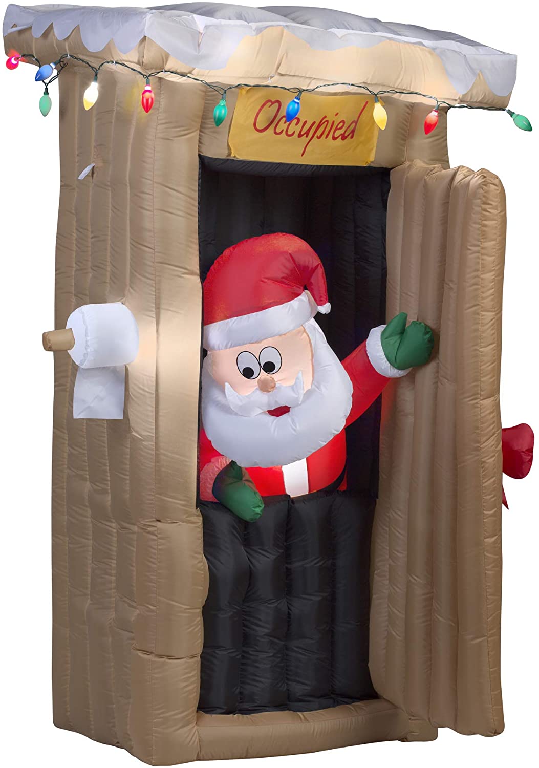 Gemmy Christmas Inflatable 6 FT Tall Animated LED Lighted Outhouse Santa Outdoor Yard Prop