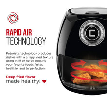 Load image into Gallery viewer, Chefman 3.5 Liter/3.6 Quart Air Fryer with Space Saving Flat Basket Oil Airfryer w/Dishwasher Safe Parts, 60 Minute Timer and Auto Shut Off, BPA Free, Large, Black