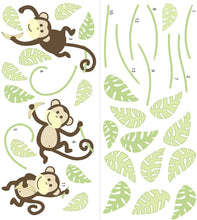 Load image into Gallery viewer, Happy Monkey Swinging Self-Stick Removable Reusable 36 Piece Wall Decor wpk0019
