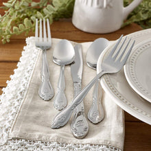 Load image into Gallery viewer, RiverRidge 5417-843-T Rose 46 Piece Monogrammed Flatware Set, LetterT, No size, Silver