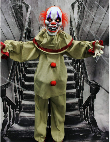 Haunted Hill Farm HHCLOWN-4FLSA Life-Size Animatronic Clown, Indoor/Outdoor Halloween Decoration, Multi