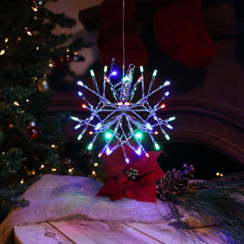 Alpine Corporation CRD100S-MC Christmas Twig Snowflake Ornament with LED Lights Indoor Festive Holiday Décor, 10-Inch, Multicolor