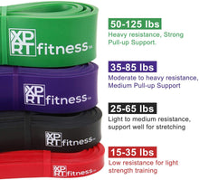 Load image into Gallery viewer, Pull Up Resistance Bands by XPRT Fitness – Mobility Stretch Bands – Set of 4 Powerlifting Bands for Fitness – Pullup Exercise Bands for Stretching and Speed Training – Anti-Snap Natural Latex Bands