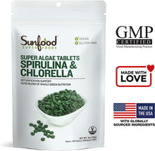 Load image into Gallery viewer, Sunfood Superfoods Spirulina &amp; Chlorella Super Algae Tablets | 50/50 Micro-Nutrient Blend | Cold-Pressed, Highest Quality, Purest Source | Ultra-Clean (No Fillers, Additives, Preservatives) | 4 oz Bag