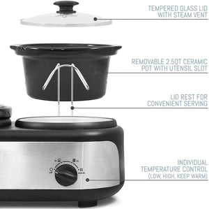 Elite Gourmet Elite Platinum EWMST-325FFP Maxi-Matic Triple Slow Cooker Buffet Server, Black/Silver