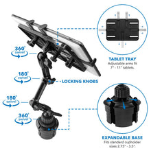 Load image into Gallery viewer, Mount-It! Car Cup Holder Tablet Mount, Universal Full Motion Car Mount for iPad Pro/Mini/Air, Amazon Fire, Samsung Galaxy, Including 7" to 11" Android Tablets Up to 3.3 lbs, Aluminum Construction