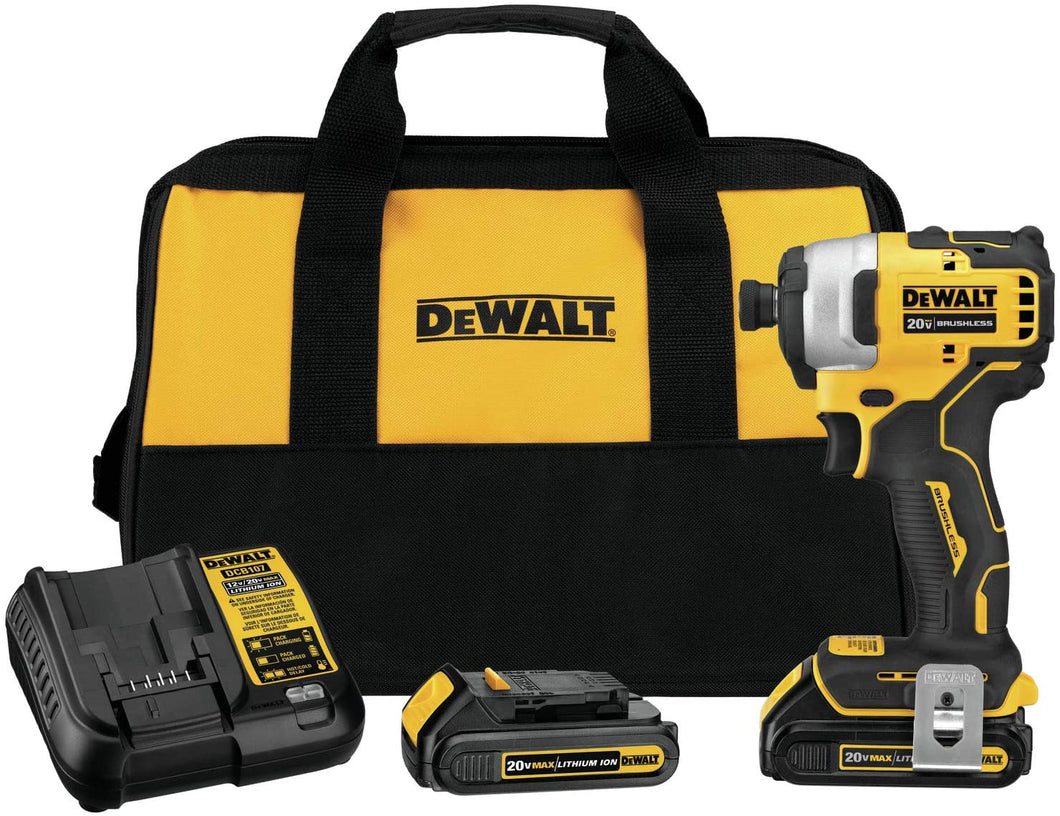 DEWALT ATOMIC 20V MAX Impact Driver, Cordless, Compact Kit, 2 Batteries, 1/4-Inch (DCF809C2)