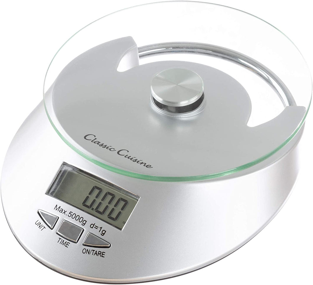 Classic Cuisine Kitchen Scale-Digital Electronic Food Weighing Appliance 11LB. or 5000g Capacity-Measure Cooked Portions, Meat, Baking Ingredients