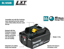Load image into Gallery viewer, Makita BL1850BDC2 18V LXT Lithium-Ion Battery and Rapid Optimum Charger Starter Pack (5.0Ah)