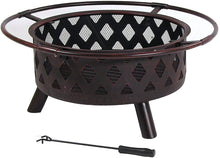 Load image into Gallery viewer, Sunnydaze Crossweave Outdoor Fire Pit - 30 Inch Deep Bonfire Wood Burning Patio &amp; Backyard Firepit for Outside with Spark Screen, Fireplace Poker, and Metal Grate, Bronze