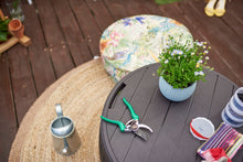Load image into Gallery viewer, Keter 230897 Circa Natural Wood Style Round Outdoor Storage Table D, 37 Gallons, 26.7 in. Diameter x 16.5 in Height.