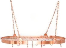 Load image into Gallery viewer, Medium Gauge Oval Hanging Pot Rack with Grid &amp; 12 Hooks