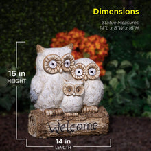 Load image into Gallery viewer, Alpine Corporation Benzara ALP-QWR476SLR 16&quot; Solar Owl Family Welcome Statue Animal Statue