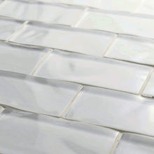 Load image into Gallery viewer, SomerTile GITTRPSW Sierra Glass Mosaic Wall Tile, 11.75" x 11.75", Ripple White/Clear, Pack of 10