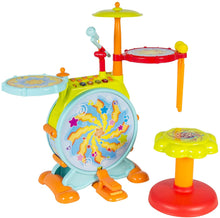 Load image into Gallery viewer, Best Choice Products Kids Electronic Toy Drum Set w/ Mic, Stool, Drumsticks, Multicolor