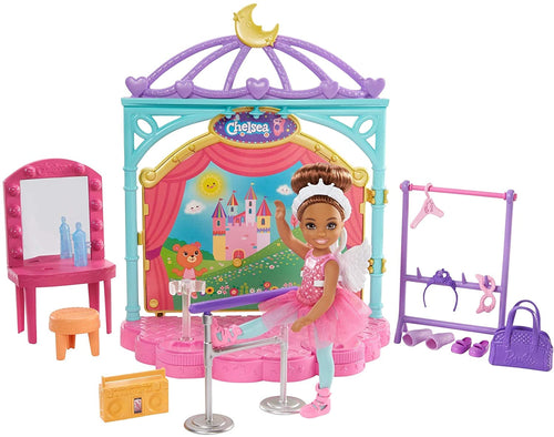 Barbie Club Chelsea Doll and Ballet Playset, 6-inch Brunette, with Transforming Stage, Accessories Including Ballet Barre, Fashion and Accessories, Gift for 3 to 7 Year Olds