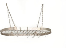 Load image into Gallery viewer, Medium Gauge Oval Hanging Pot Rack with Grid &amp; 12 Hooks