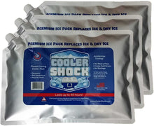 Load image into Gallery viewer, Cooler Shock 3X Lg. Zero°F Cooler Freeze Packs 10x14 inch - No More Ice Replaces Ice and is Reusable - Easy Fill - Add Water and Save! - 12lbs Total - Made in The USA