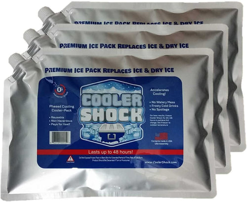 Cooler Shock 3X Lg. Zero°F Cooler Freeze Packs 10x14 inch - No More Ice Replaces Ice and is Reusable - Easy Fill - Add Water and Save! - 12lbs Total - Made in The USA