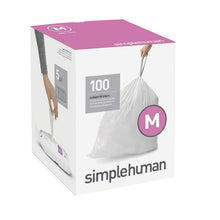 Load image into Gallery viewer, simplehuman 45 Liter / 12 Gallon, 100-Count Box Code M Custom Fit Liners, Drawstring Trash Bags, White, 100 Piece