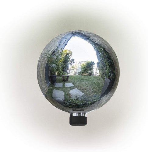 Alpine Corporation GLB292SL Garden, Lawn, Yard, Silver Alpine Glass Gazing Globe, Outdoor Festive Holiday Décor f
