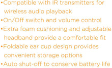 Load image into Gallery viewer, XO Vision IR620 Universal IR Infrared Wireless Foldable Headphones for In-Car TV, DVD, &amp; Video Listening